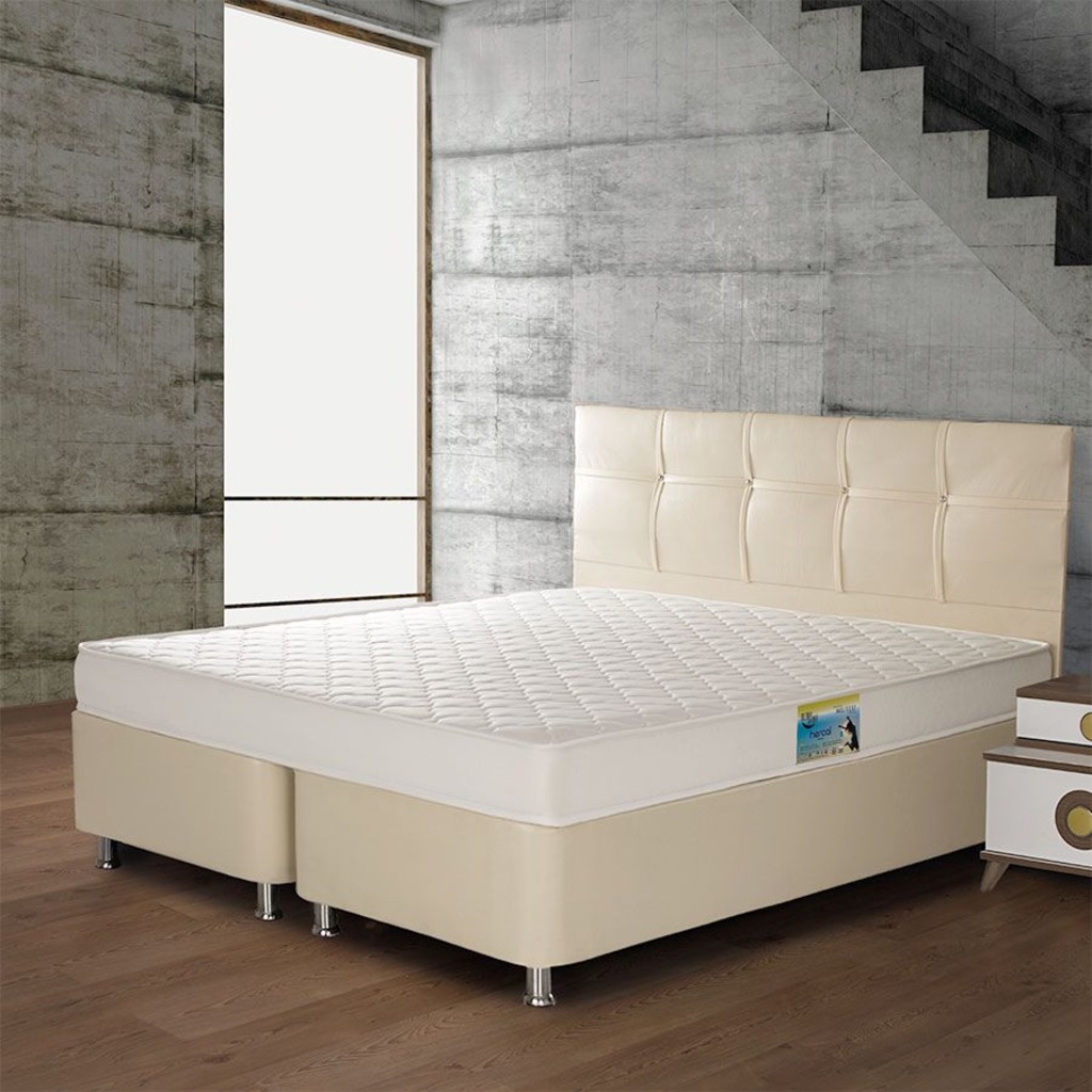 Krem Derı Baza Yatak Baslık Takım 160x200