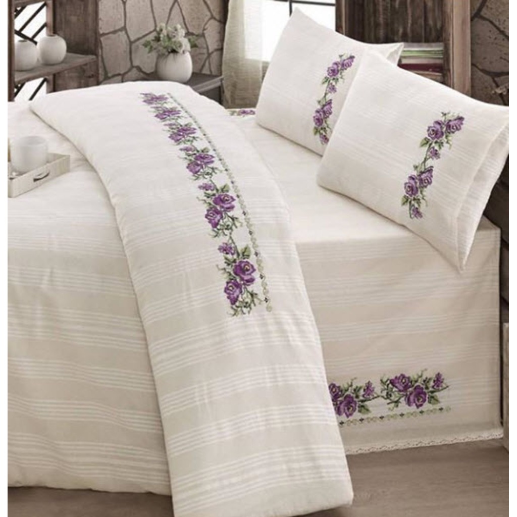 100 Organik Battal Boy Buldan Nakışlı Dantelli Nevresim 100 Organik Battal Boy Buldan Nakışlı Dantelli Nevresim