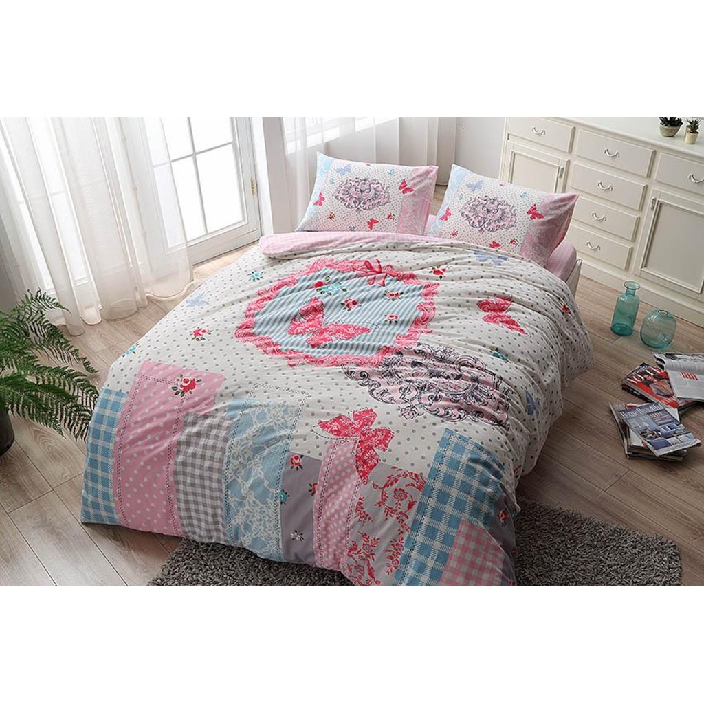 Taç Flanel Pazen Nevresim Takımı Butterfly Pembe Çift Kişilik Fiyatları