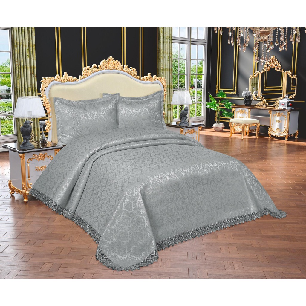 HEDİYEÇift Kişilik Yatak Örtüsü SedaGri Rasha Home