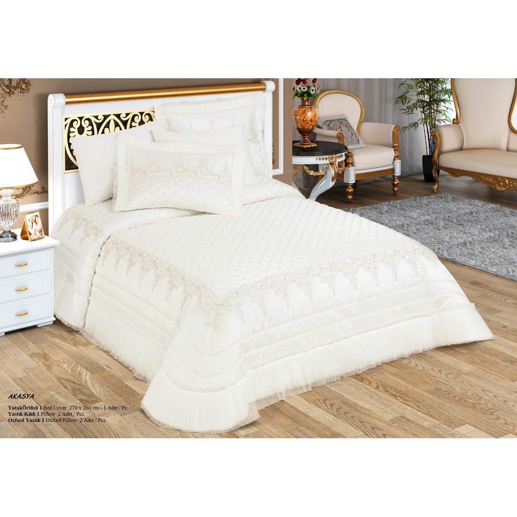 LilaMor Çift Kişilik Yatak Örtüsü AKASYA Bej 270x260