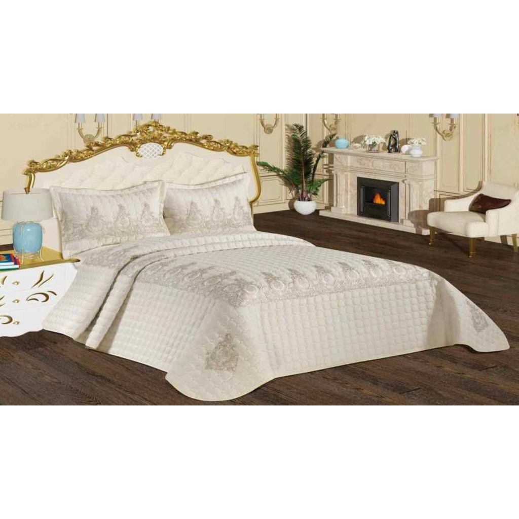 Yatak Örtüsü Çeyizlikipekçe Krem Gümüş Renkçift Kişilik