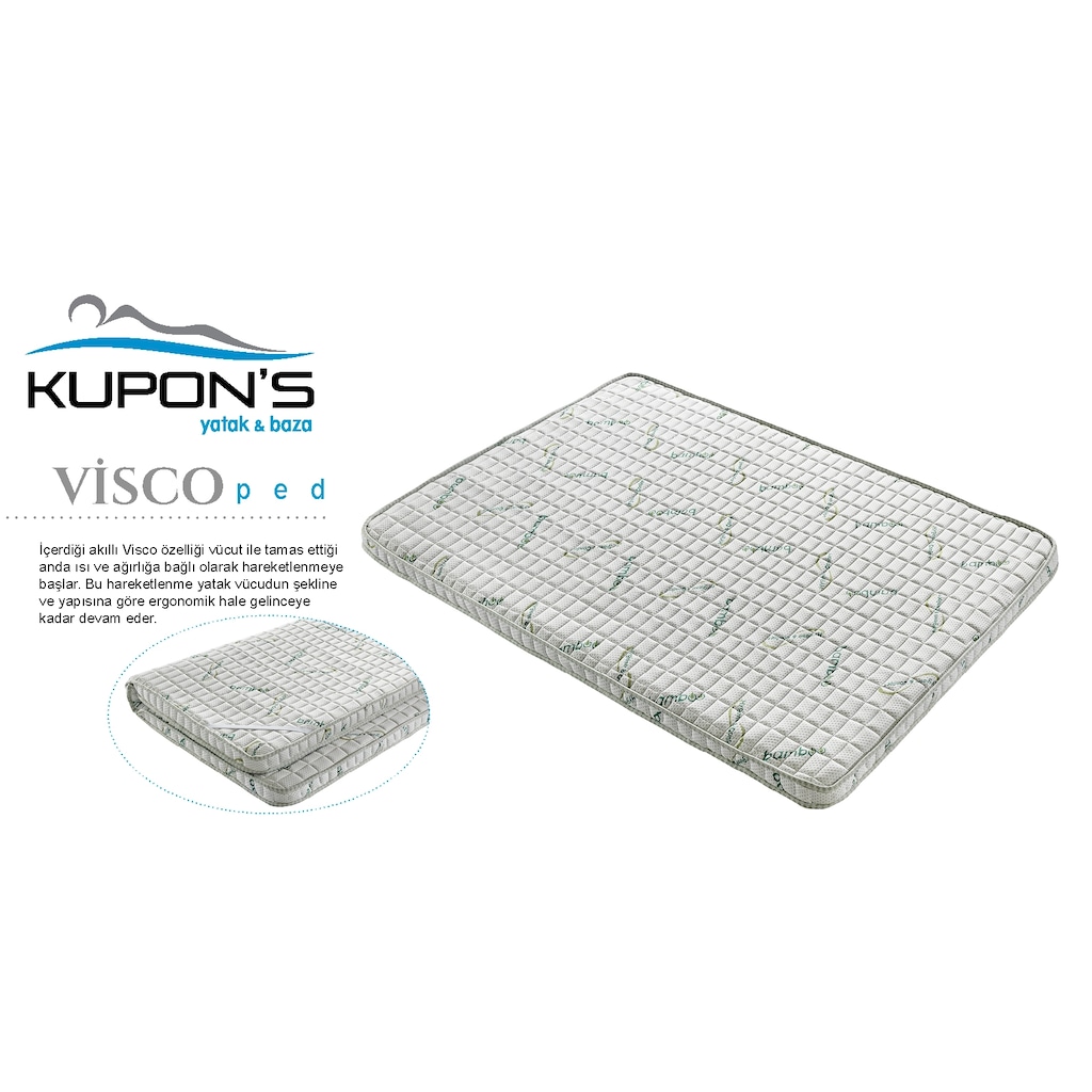 KUPONS BAMBU 60 DANSİTE VİSCO YATAK PEDİ 7 CM KALINLIK 160x200 CM