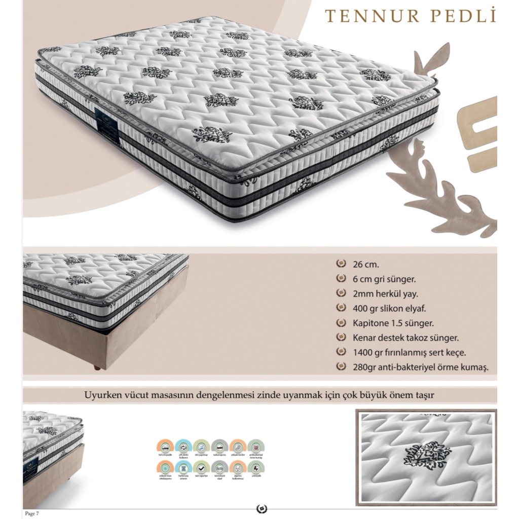 SİNYORA TENNUR PEDLİ YAYLI ORTAPEDİK YATAK ÇİFT KİŞİLİK Fiyatları ve