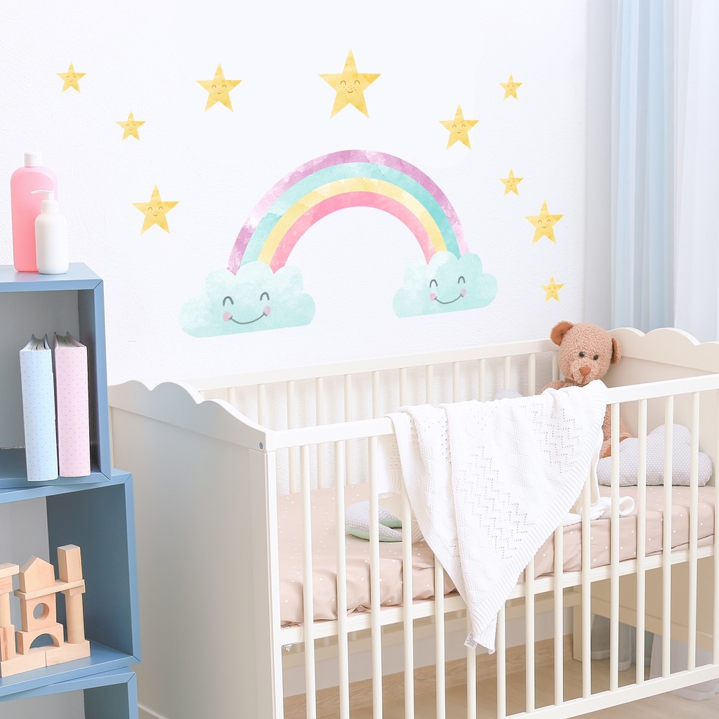 Gökkuşağı Bulutlar Ve Yıldızlar Çocuk Odası Duvar Sticker WS59