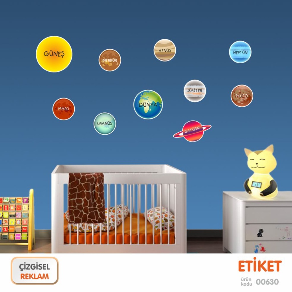 Güneş Sistemi Gezegenler Sticker Çocuk Bebek Odası Duvar Etiket