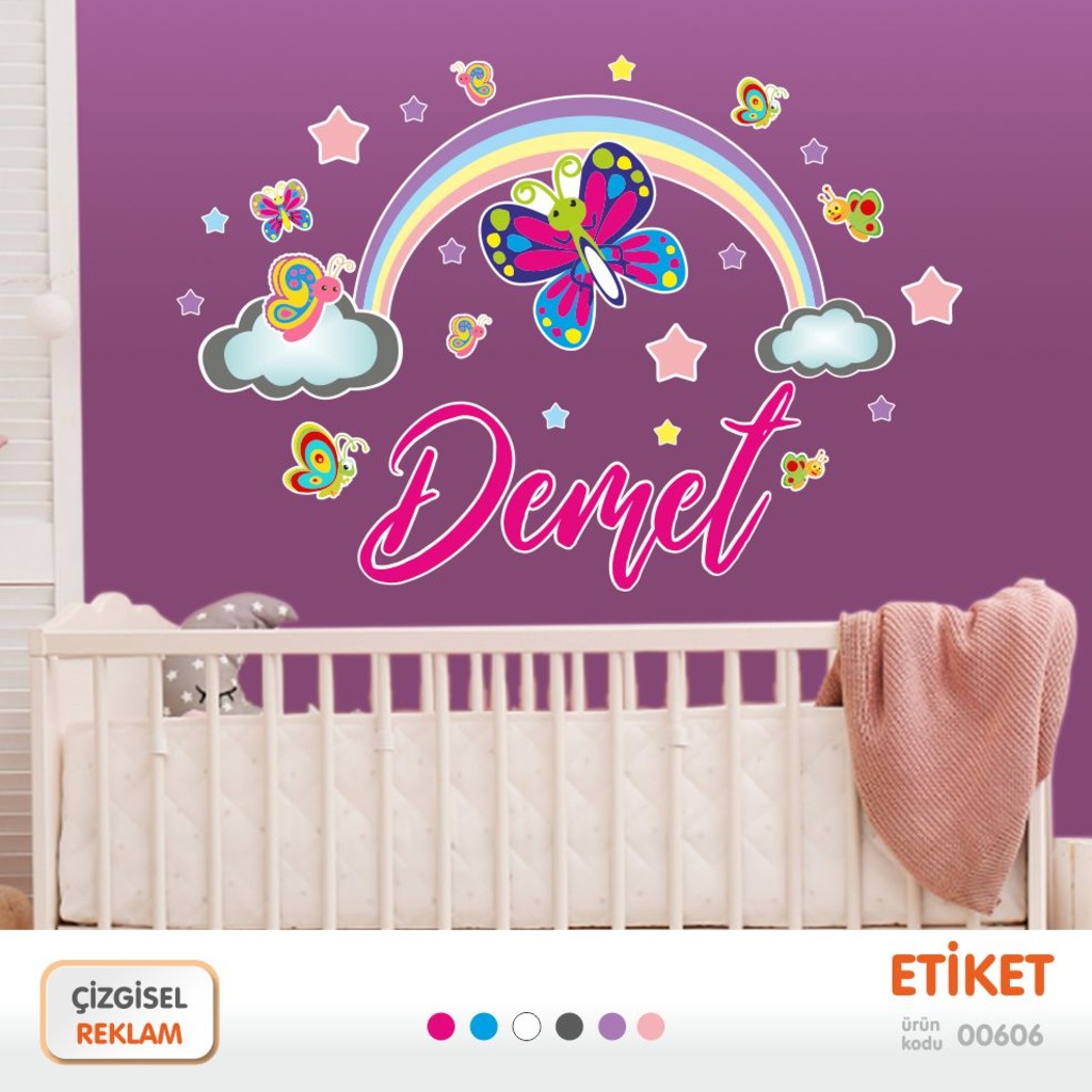 Kisiye Isme Ozel Gokkusagi Kelebek Sticker Cocuk Bebek Odasi Fiyatlari Ve Ozellikleri