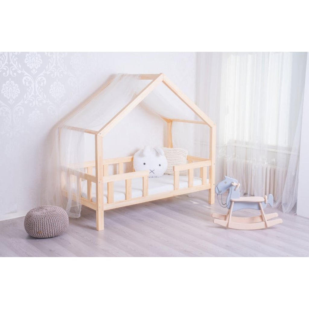 Montessori Yatak Orta Girişli Çatılı Ve Ayaklı Çocuk Karyola