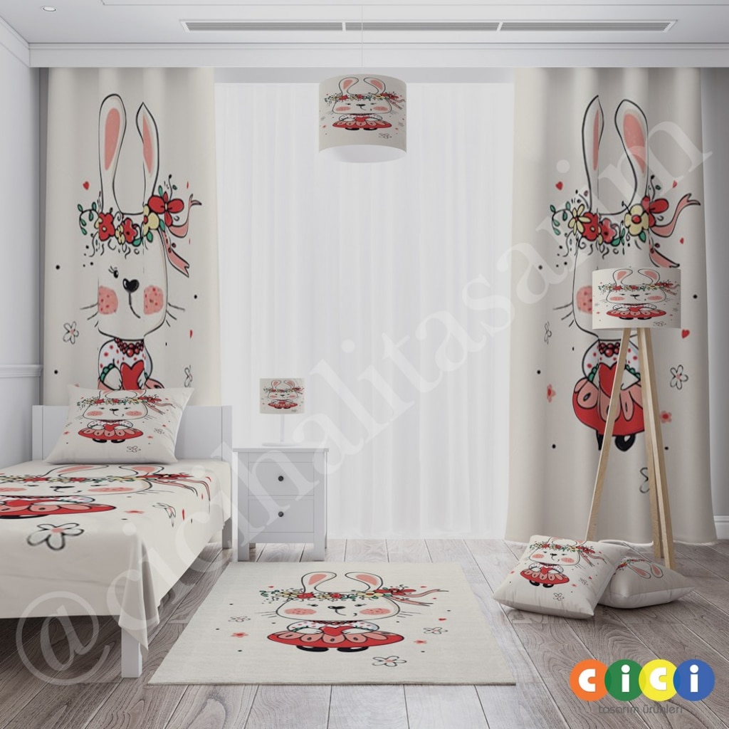 Dans Eden Tavşan Çocuk Bebek Odası Fon Perde Fiyatları ve