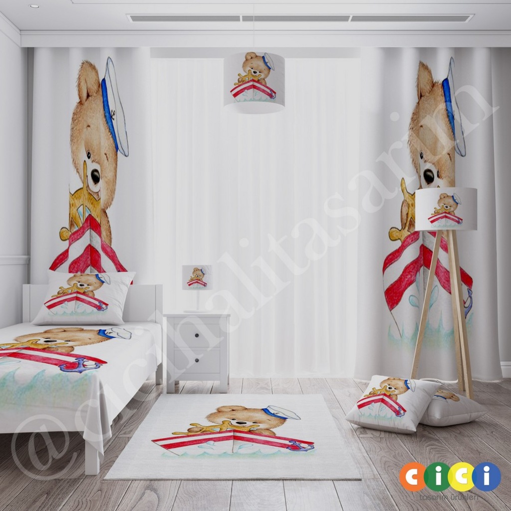 Fil Ve Büyük Balon Çocuk Bebek Odası Fon Perde