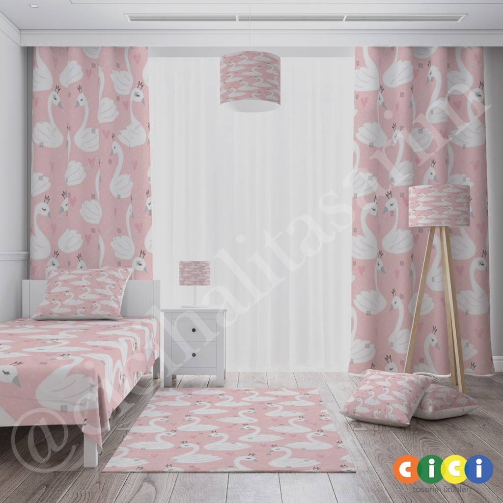 Pembe Tekrarlayan Desen Çocuk Bebek Odası Fon Perde