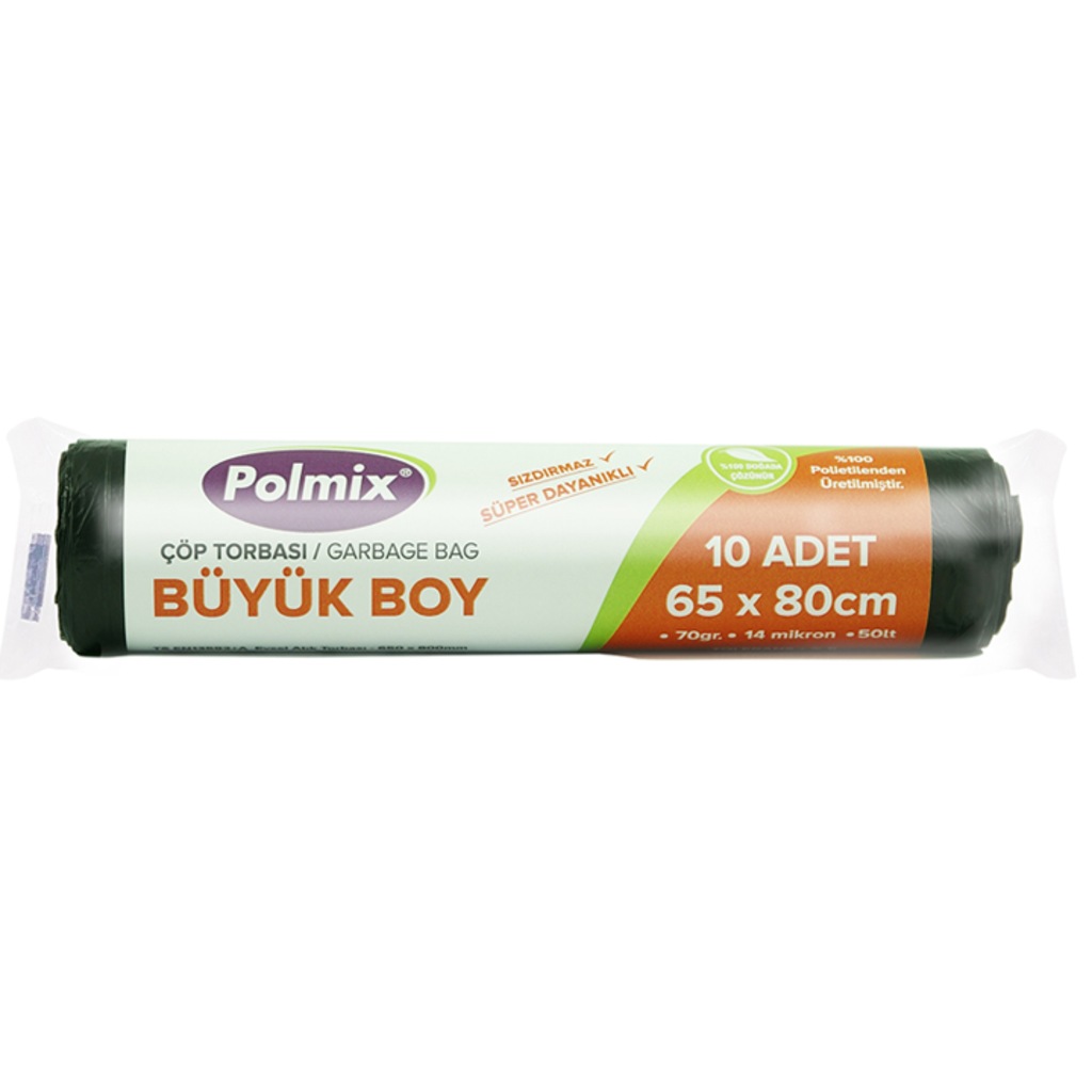 POLMİX ÇÖP POŞETİ STANDART BÜYÜK BOY SİYAH 10 RULO X 65*80