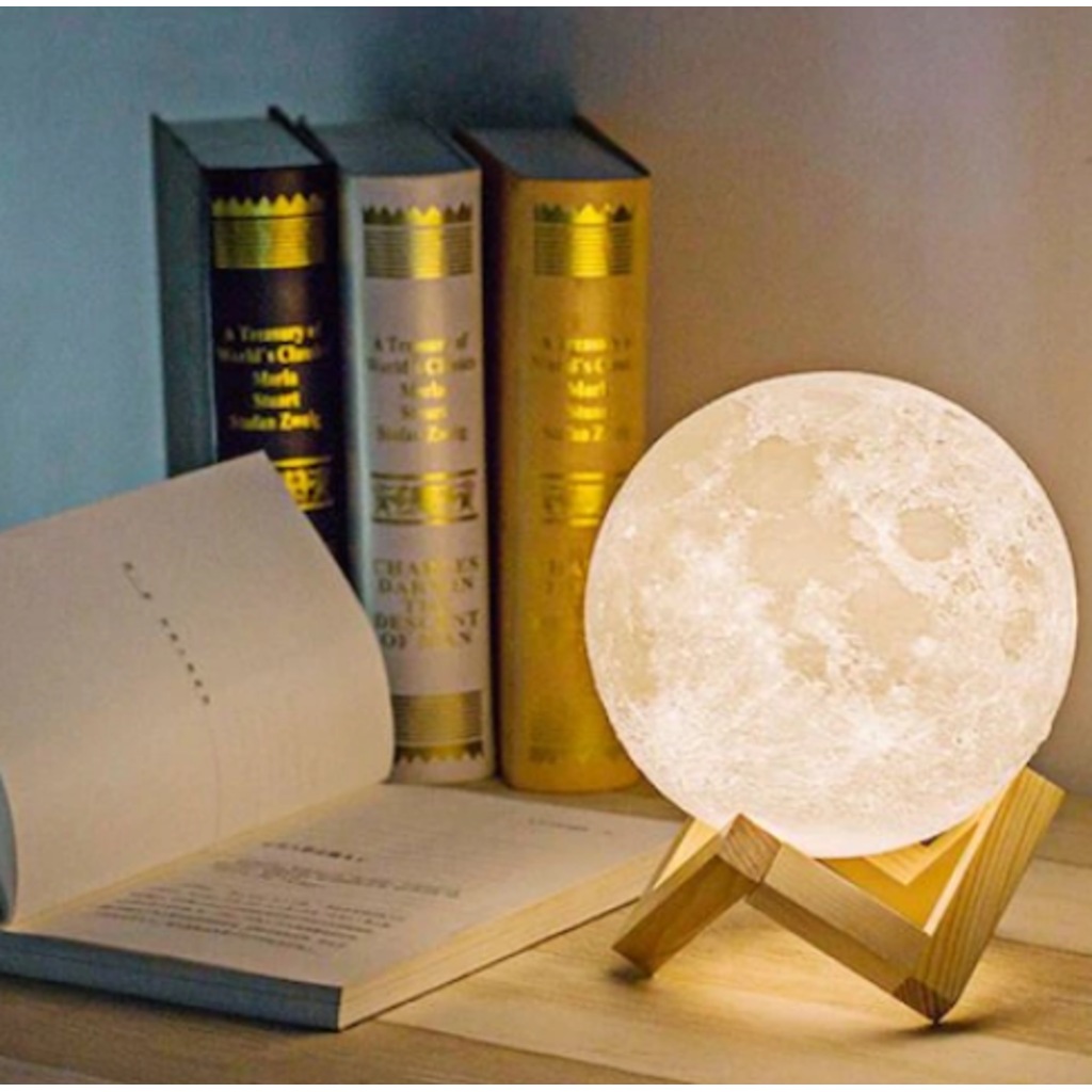 Dekoratif 3D Standlı Ay Gece Lambası Başucu Lambası ( Çap 12 Cm )
