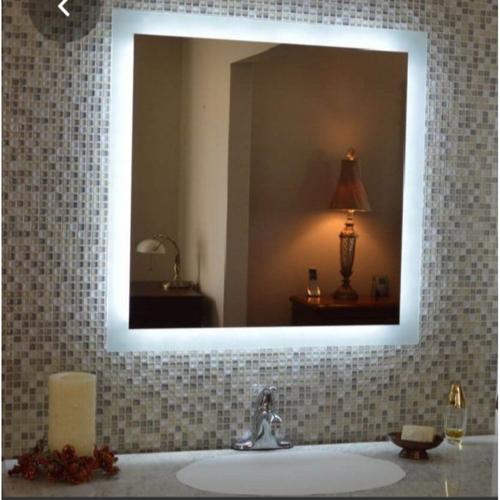 70x70 cm Kenarları Kumlama Yöntemi ile Dekore Edilmiş LED Ayna