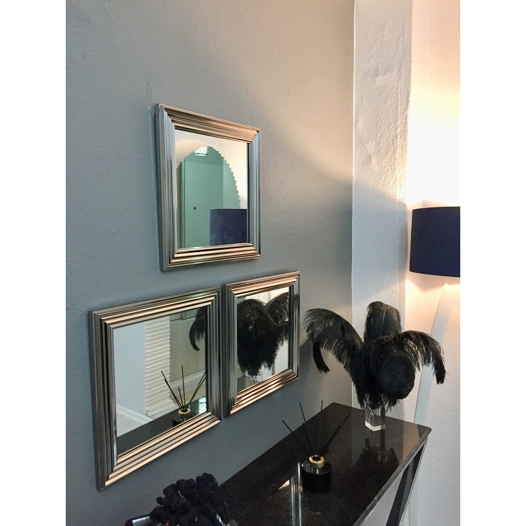 MONEayna 3�lü Gümüş Çerçeveli Dekoratif Salon Ofis Duvar Aynası
