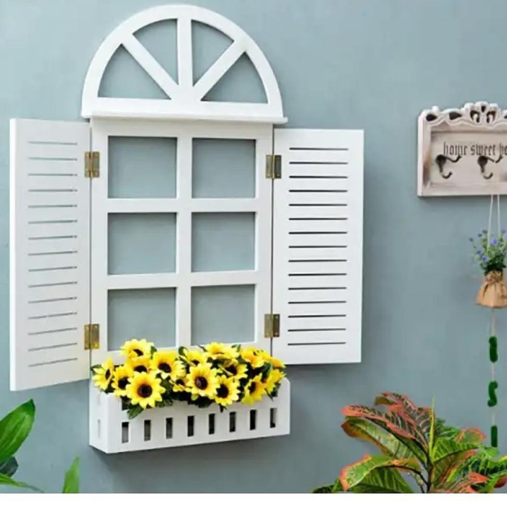 Ahşap Pencere Çiçeklik Dekoratif Duvar Süsü Kurulu Gönderim