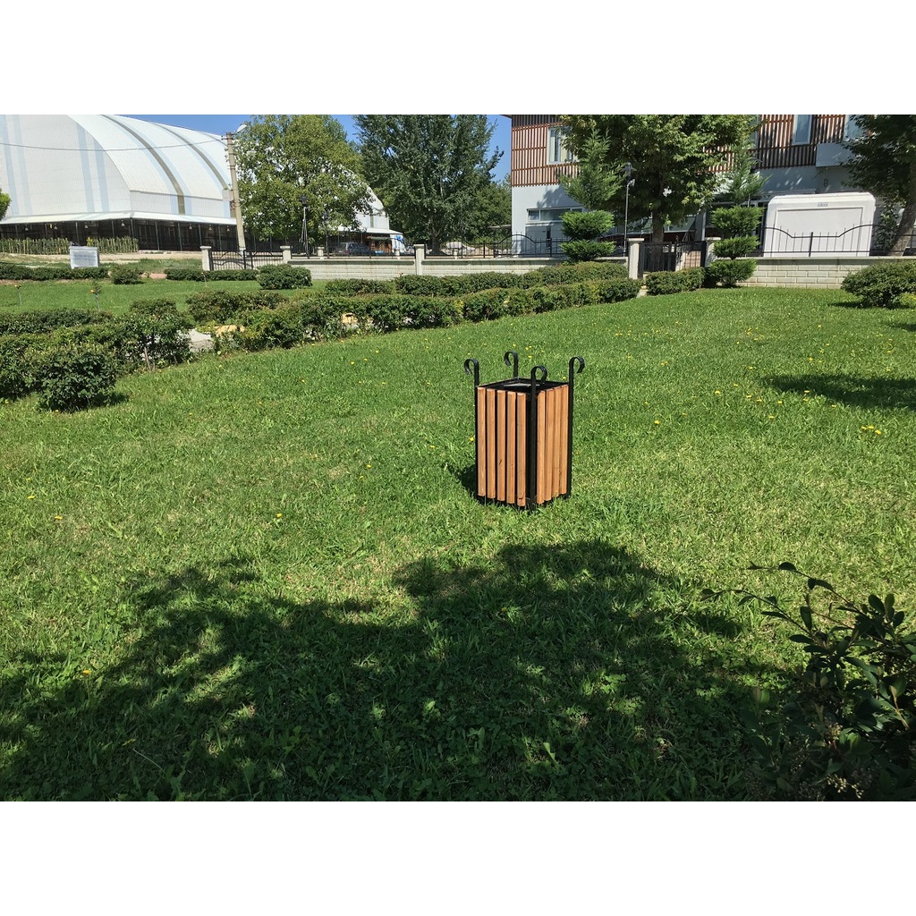 Garden Ahşap Kaplama Lüx Kare Çöp Kovası