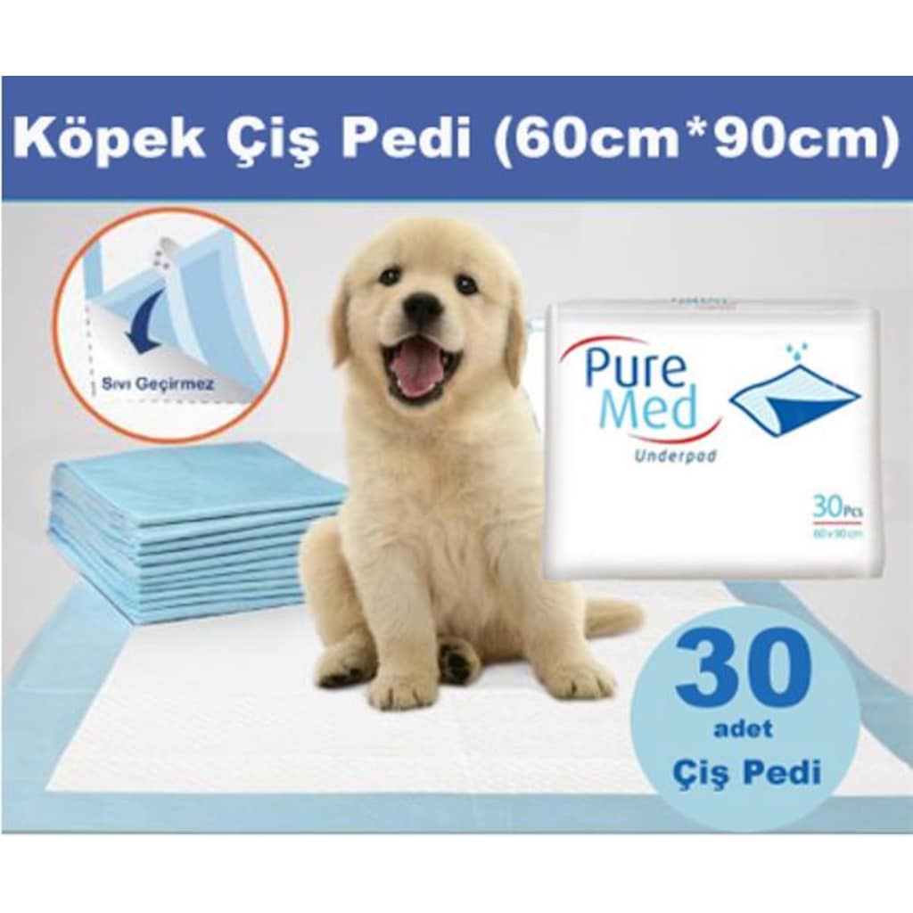 PureMed 60*90 Kedi Köpek Çiş Pedi 30�lu Paket Süper Emici Doku