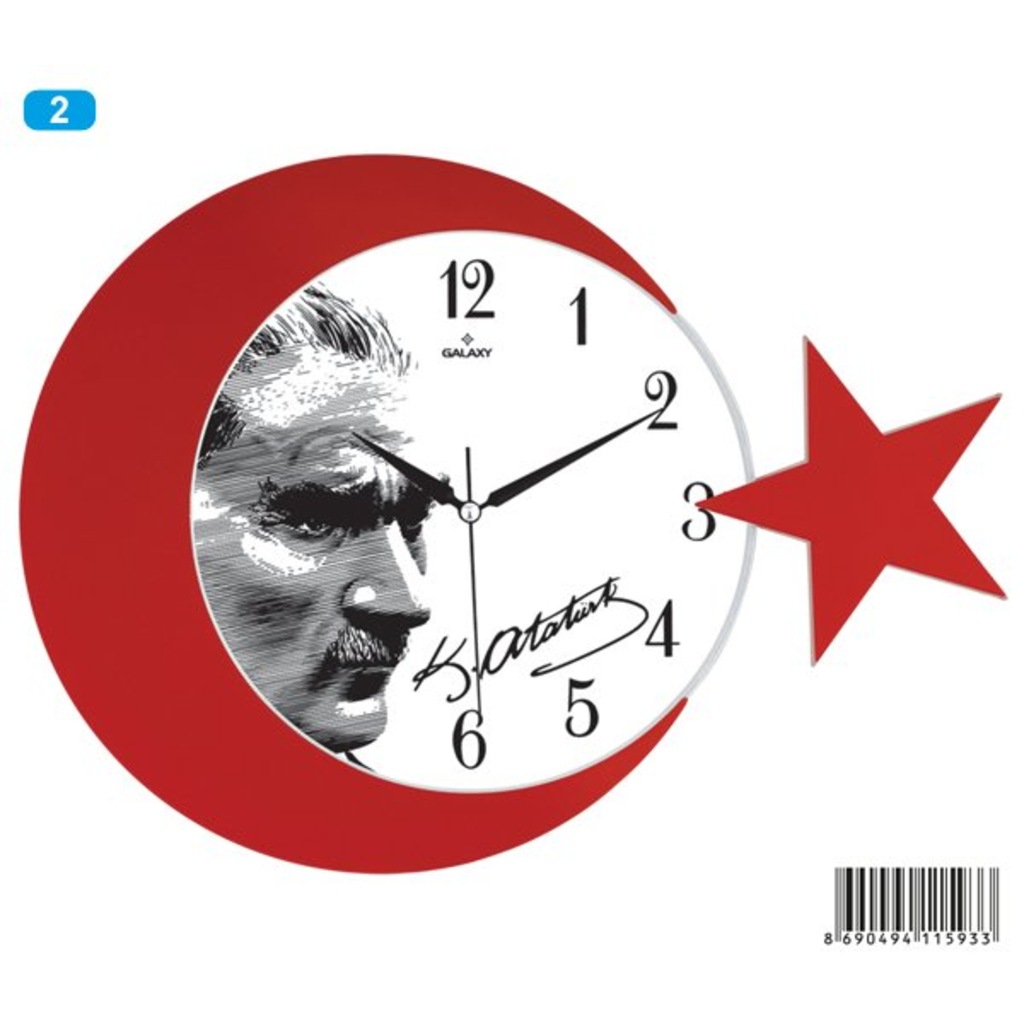 Ay Yıldızlı Atatürk Resimli Duvar Saati