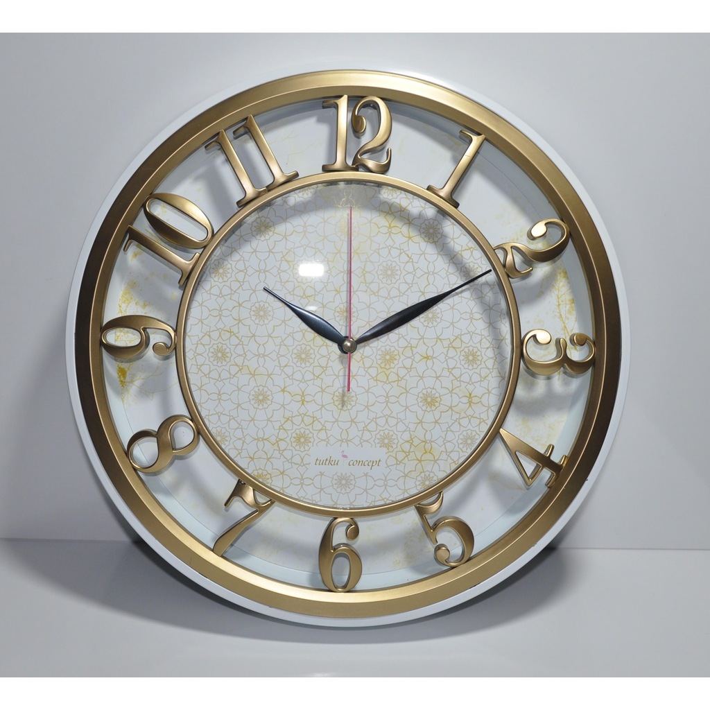 Dekoratif Duvar Saati Camlı 35 Cm 3d Rakamlar Sessiz 13184