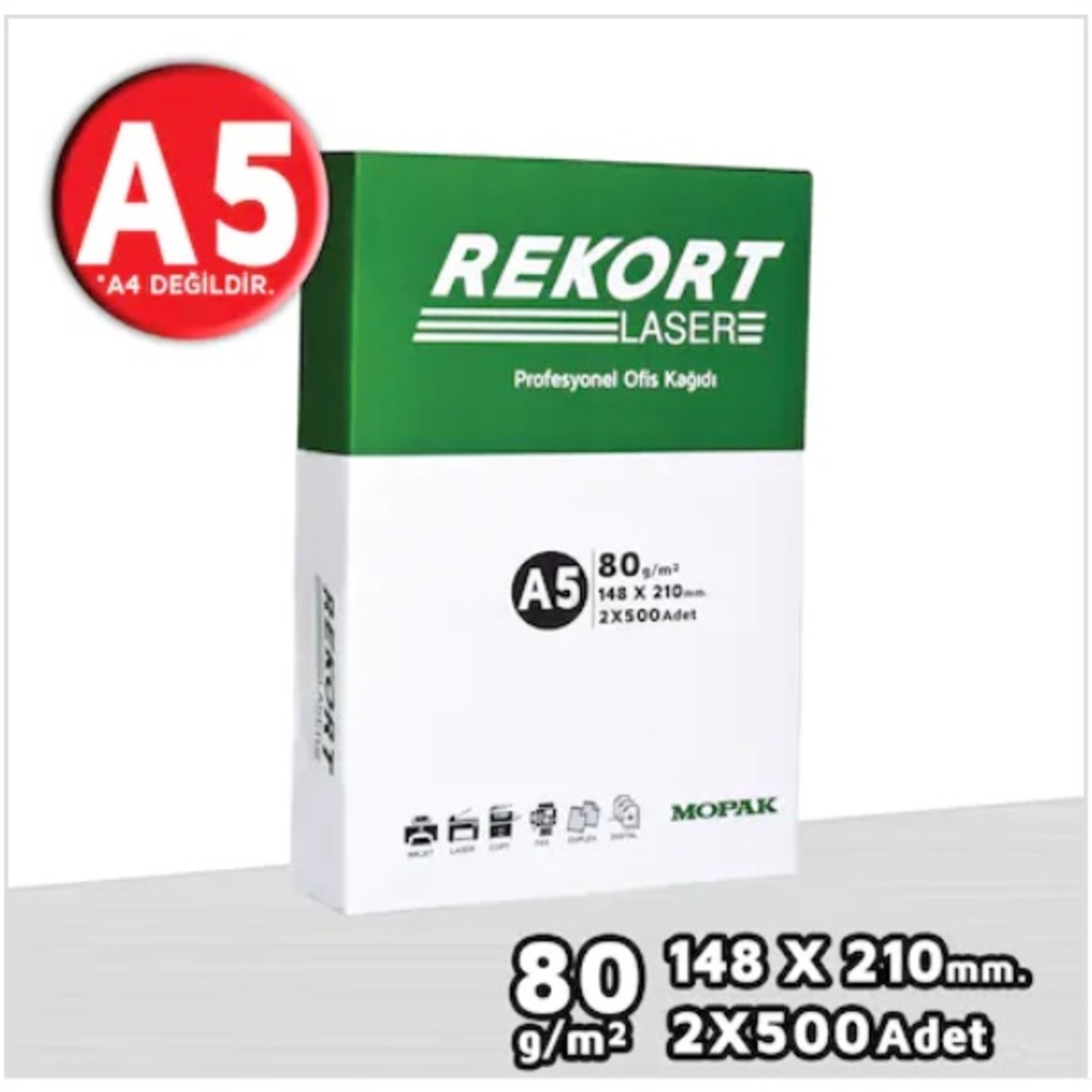 Mopak Rekort A5 Fotokopi Kağıdı (A4'ün Yarısı) 1 Koli 5000 Adet