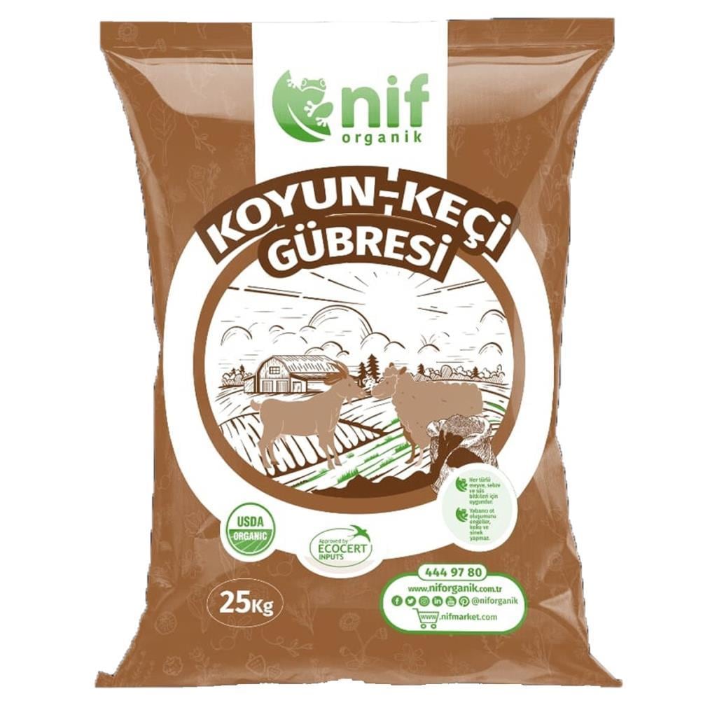 Nif Organik KoyunKeçi Gübresi 25KG 100 Doğal Organik Sertifika