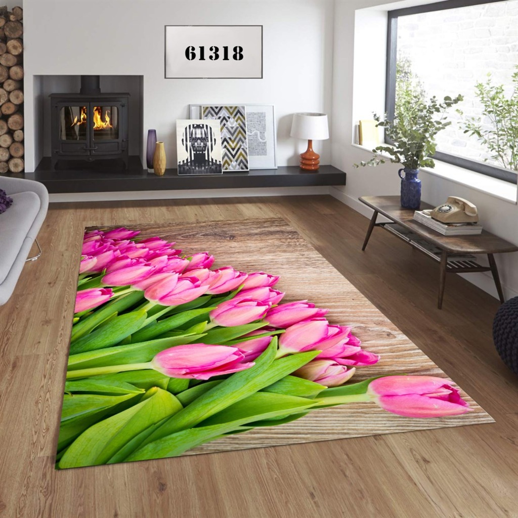 Lale Demeti 3D Dijital Welsoft Lastikli Halı Örtüsü