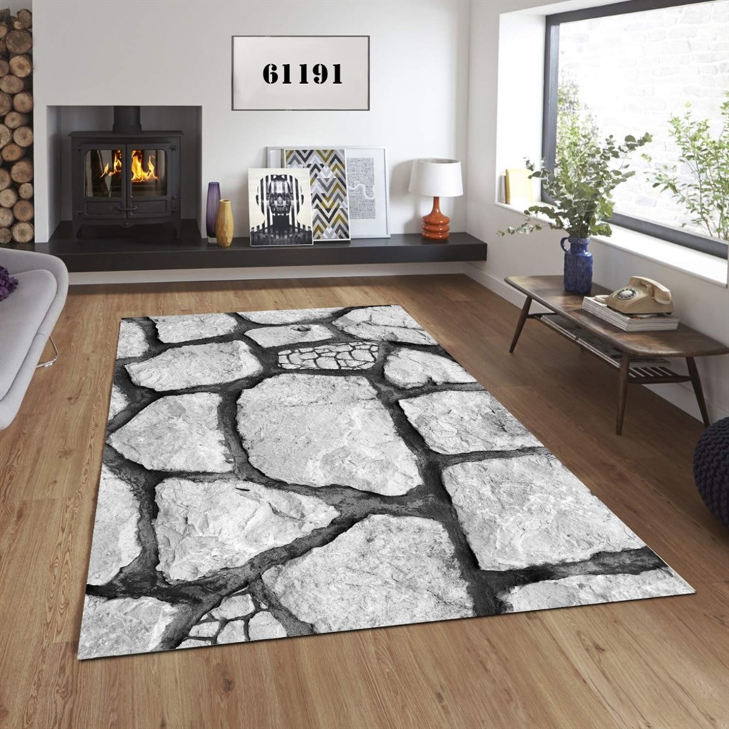 Taş Duvar 3D Dijital Welsoft Lastikli Halı Örtüsü
