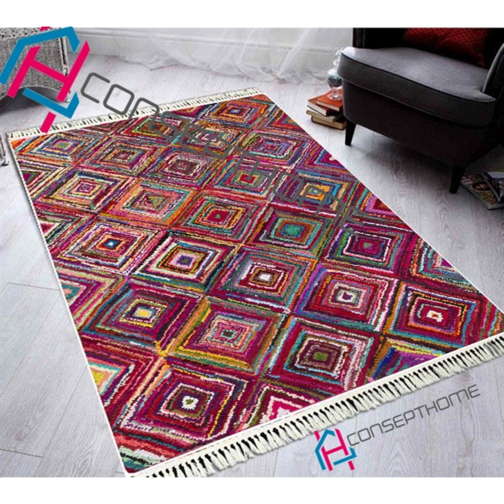 CH-SM2019003 KİLİM DESENLİ RENKLİ İPEKSİ MODERN HALI
