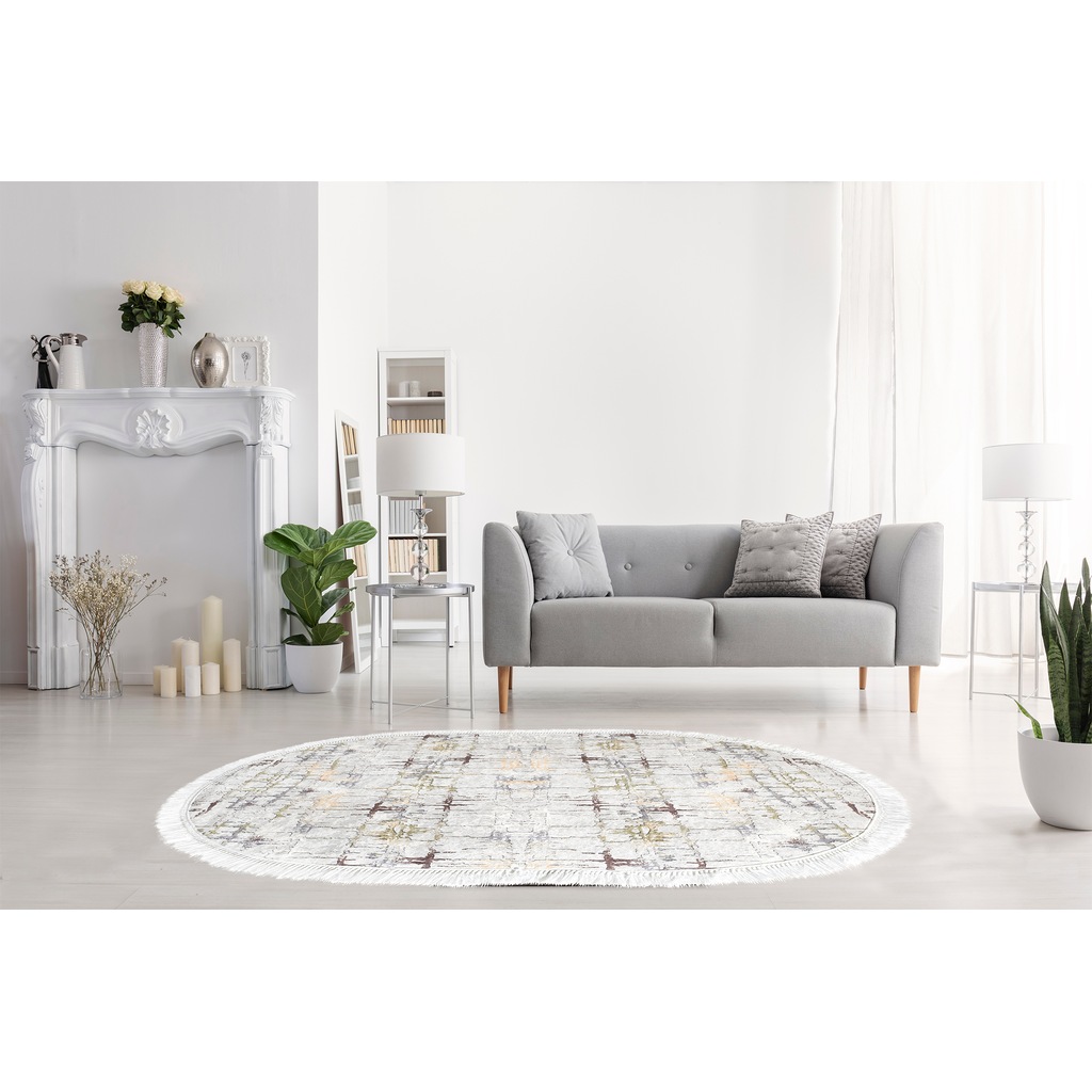 Rugviva Kaymaz Tabanli Hali Modern Klasik Mk01 Pembe Oval