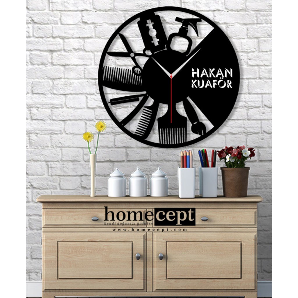 Homecept İsme Özel Kuaför Berber Temalı Duvar Saati Fiyatları ve Homecept İsme Özel Kuaför Berber Temalı Duvar Saati Fiyatları ve