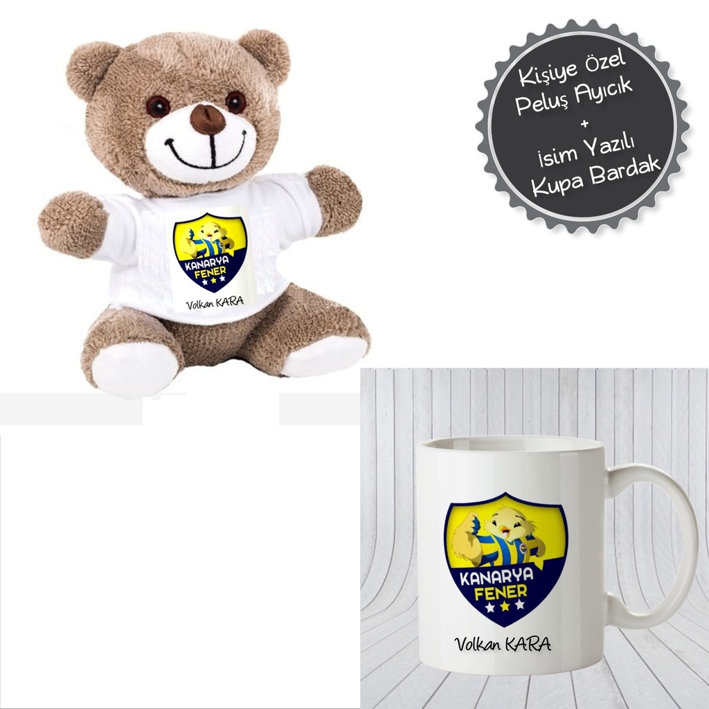 Kişiye Özel Sarı Kanarya Temalı Peluş Ayı ve Kupa Bardak Seti