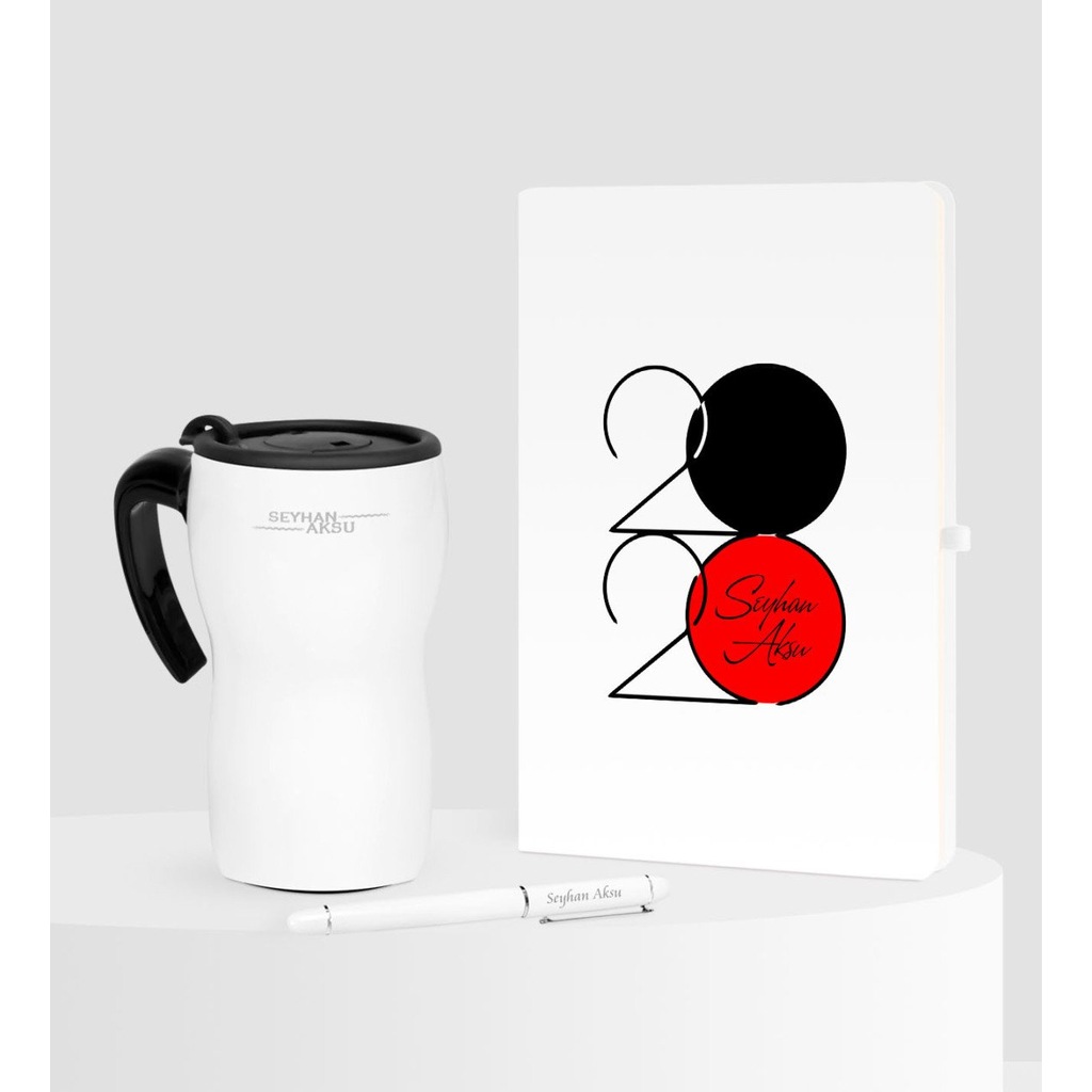 Kişiye Özel Yılbaşı 2020 Temalı Beyaz Defter Kalem Termos Mug Set - n11.com