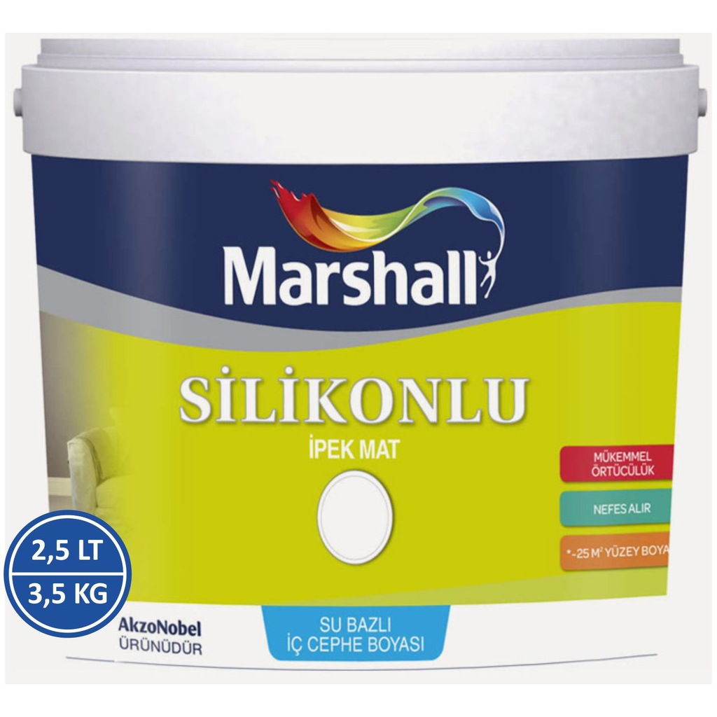 Marshall İpek Mat Duvar Boyası 2.5lt=3.5kgsaten Duvarlar İçinsu Marshall İpek Mat Duvar Boyası 2.5lt=3.5kgsaten Duvarlar İçinsu