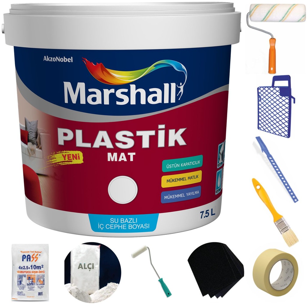 MARSHALL PLASTİK MAT Su Bazlı İç Duvar Boyası 7.5LT=12.5KGSiline