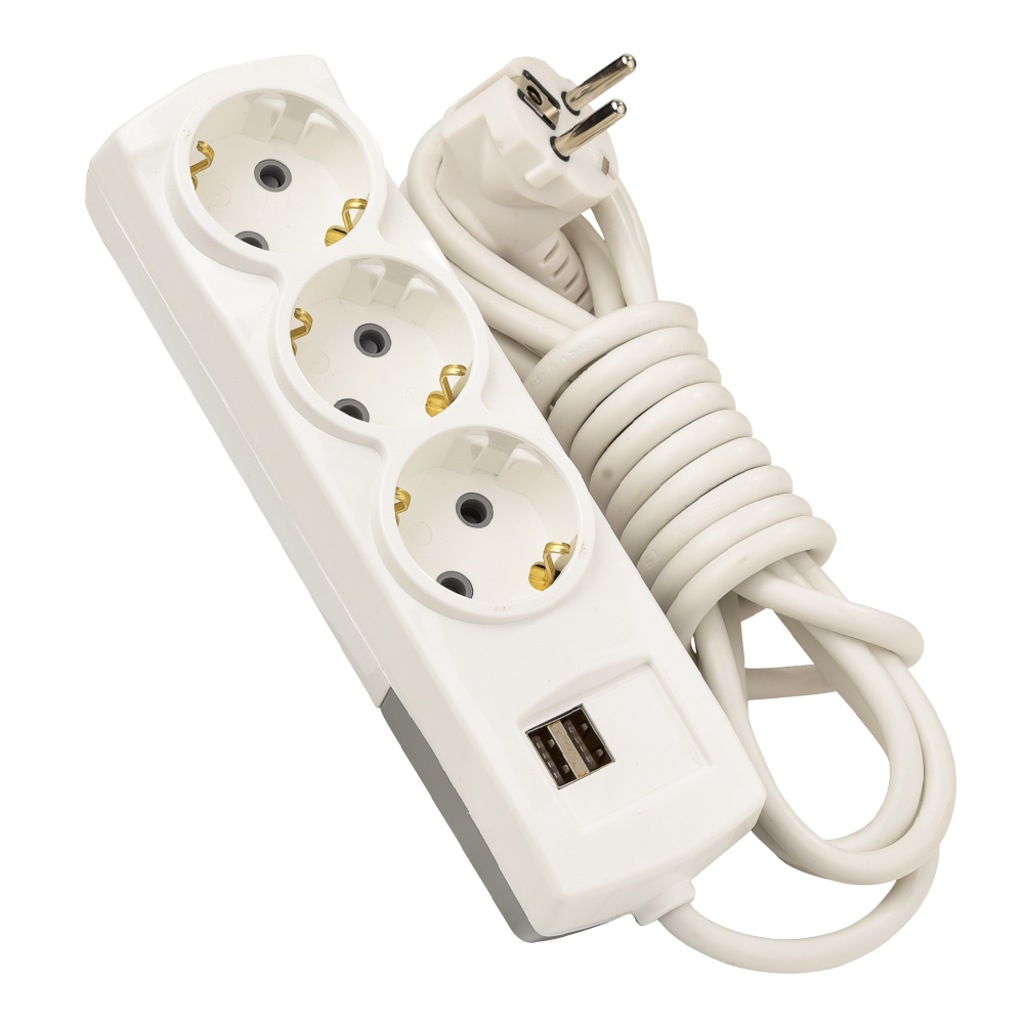 3 lü Topraklı 5 Metre Kablolu USB Şarjlı Grup Priz