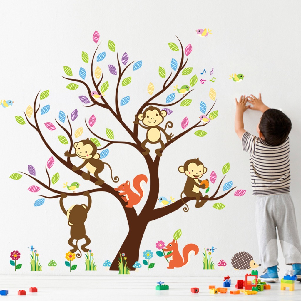 çocuk odası duvar sticker maymun sincap kirpi ağaç Fiyatları ve Özellikleri