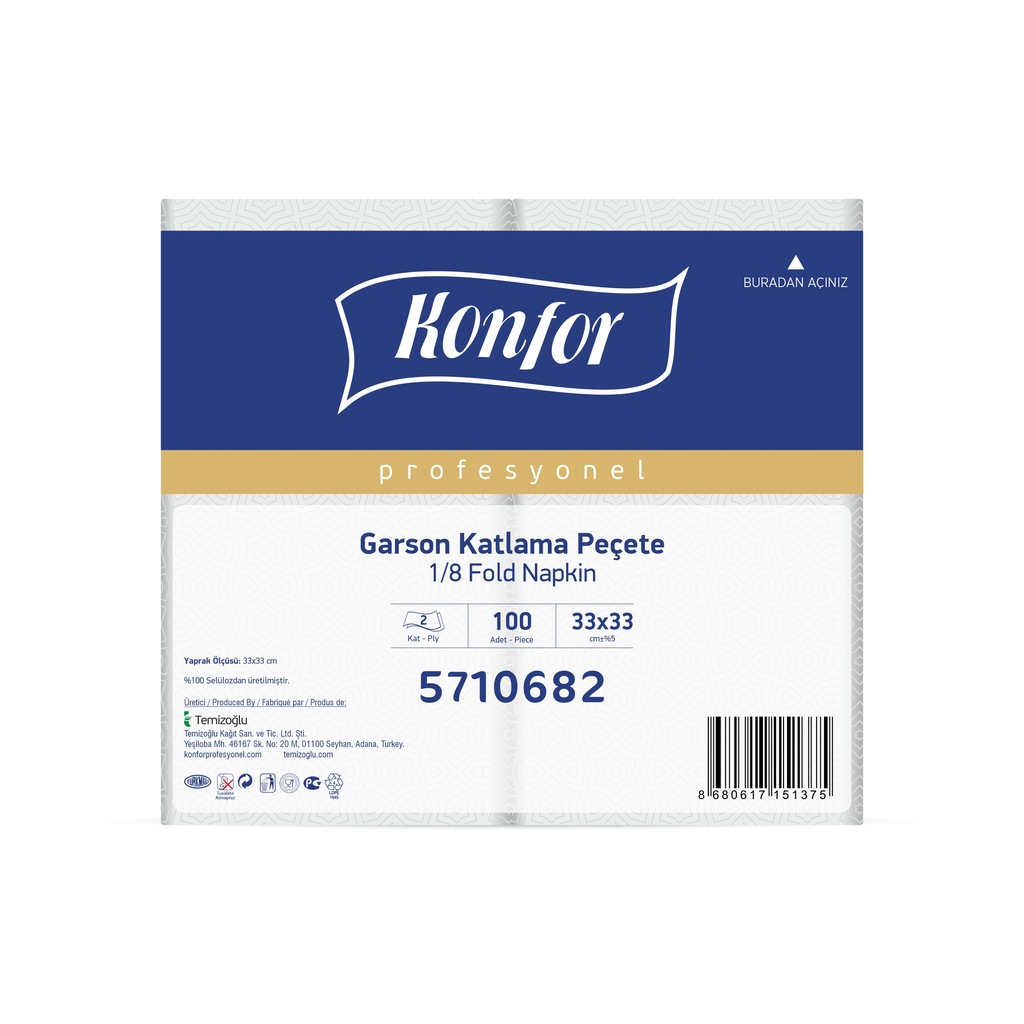 Konfor Profesyonel 1/8 Garson Katlama Peçete 100*12