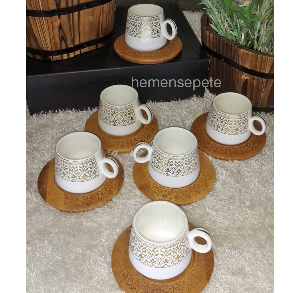 Arow Gold 6 Kişilik Desenli Kahve Fincan Takımı Desen Altlıklı