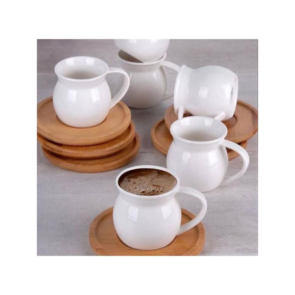 Bambu Tabaklı 6 Lı Kahve Fincan Seti Takımı 12 Parça 9336