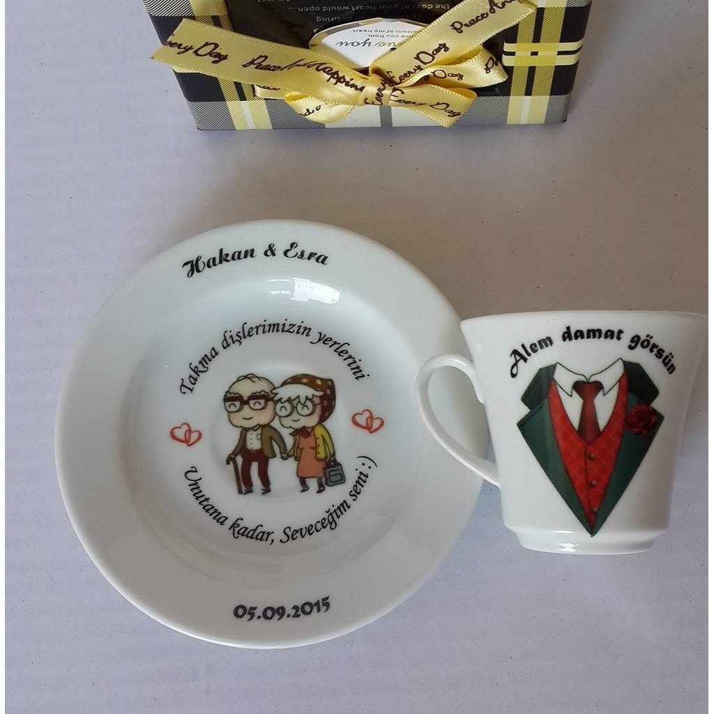 Damat Kahve Fincanı Kişiye Özel (Yaşlı Çift Modeli) Fiyatları ve