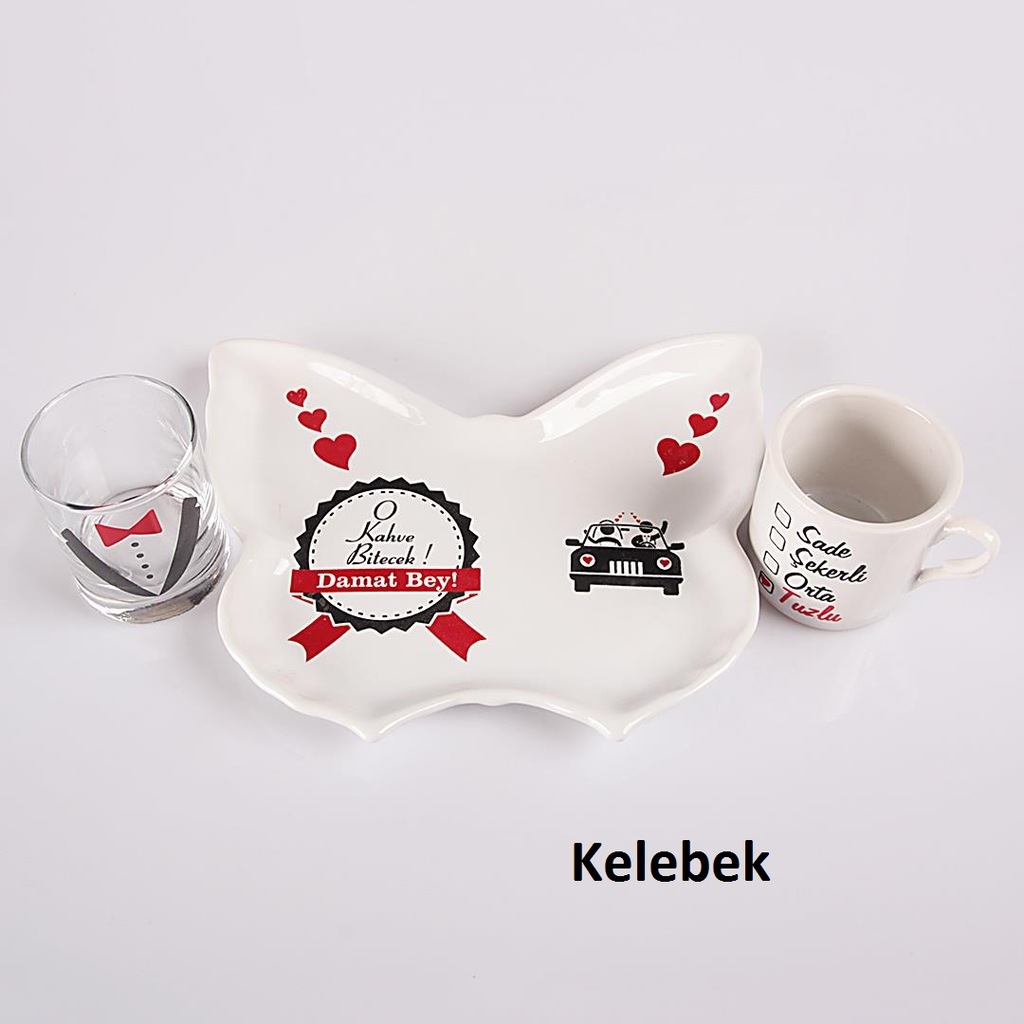 Dekoratif Gelin Damat Tepsili Kahve Fincanı Tekli Kb01