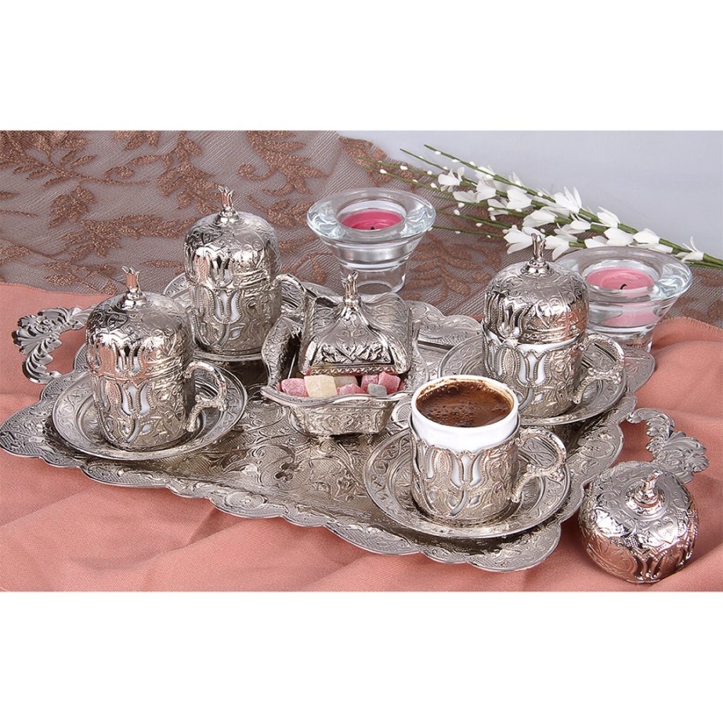 Lüx Otantik Osmanlı Lale Motifli 4� Kişilik Kahve Fincanı Seti