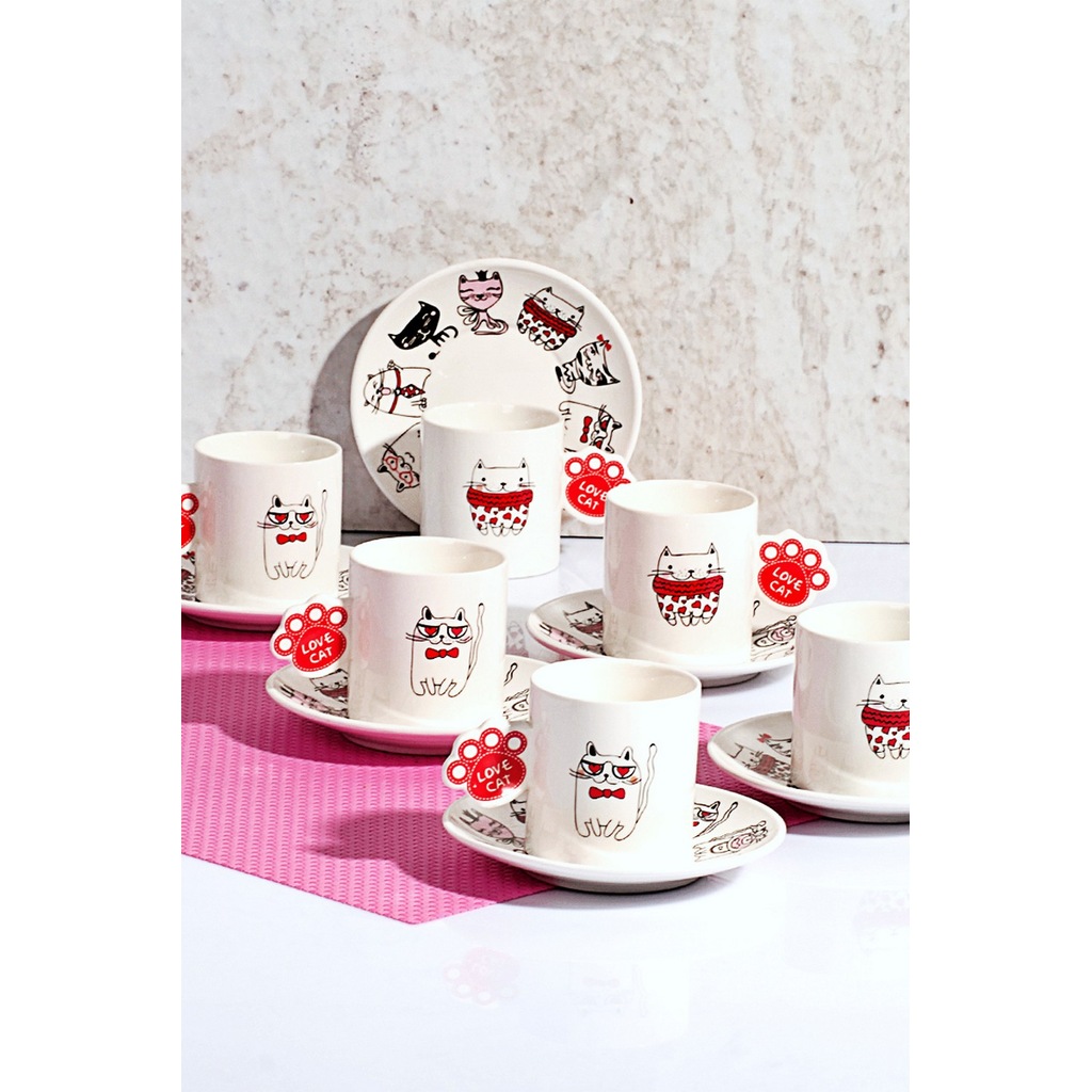 MHK Collection Kedili Desen 6�lı Porselen Nescafe Takımı Fiyatları ve