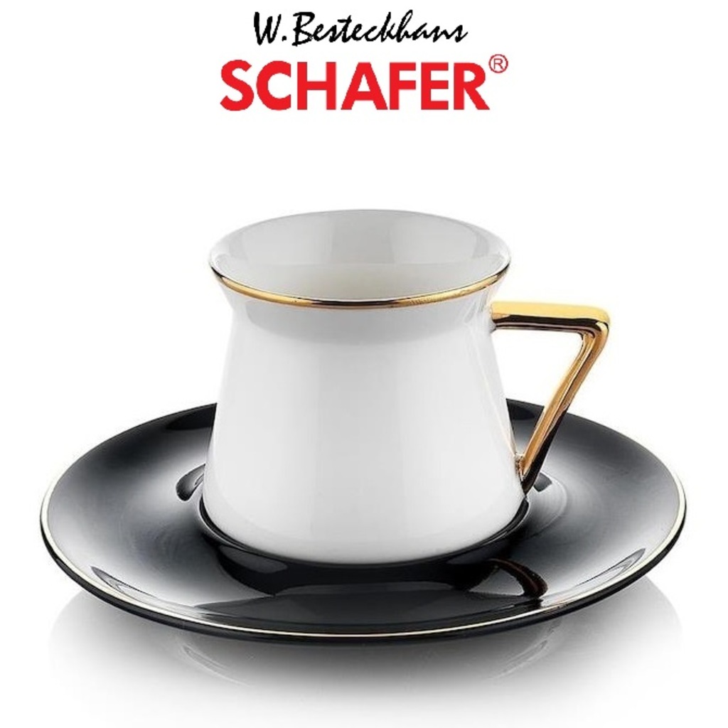 Schafer 6 Kişilik Siyah Gold Porselen Kahve Fincanı Takımı Seti