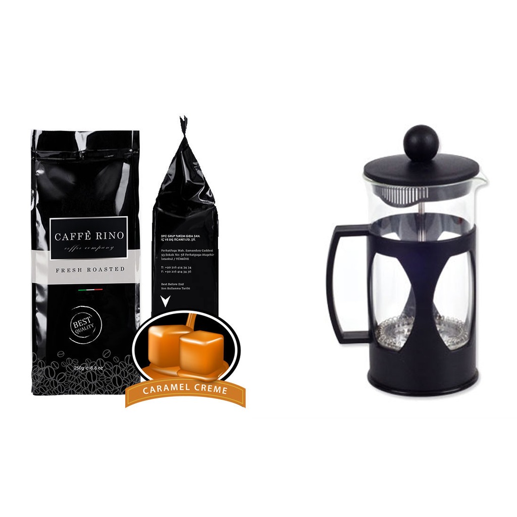 Karamel Aromalı Filtre Kahve 250 Gr + French Press 350 Ml