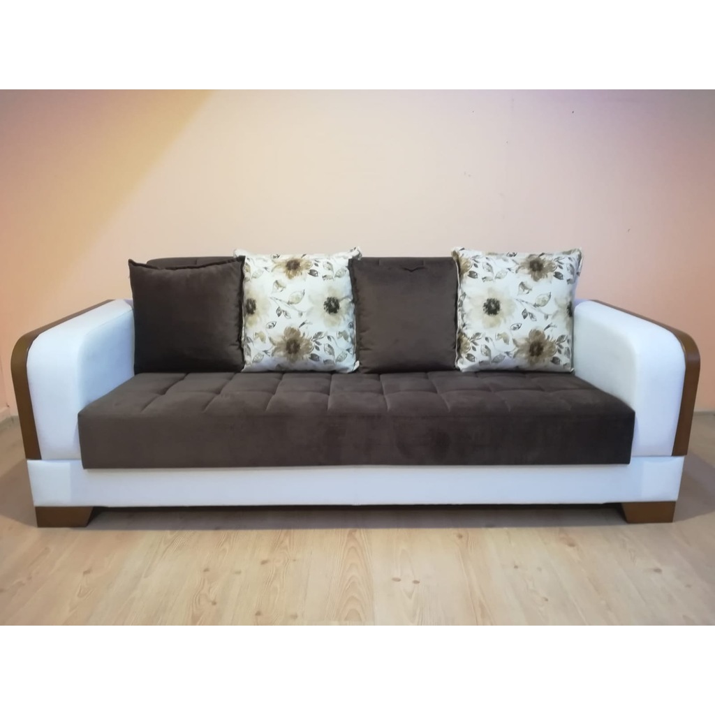 Kısmet Kanepe,Çekyat Kadife Kahverengi Kumaş,Deri Kol