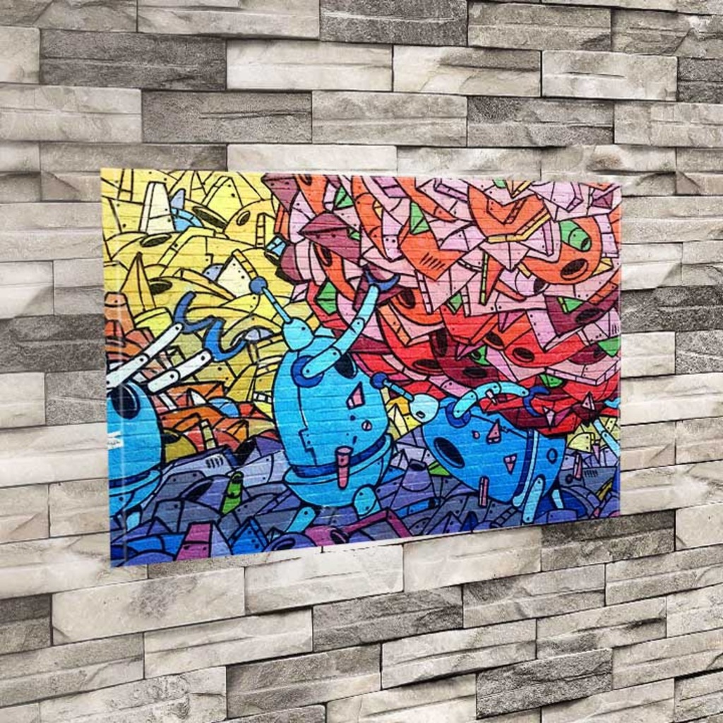 Grafiti Duvar Boyama Sanatı rengarenk Robotlar Dekoratif Kanvas
