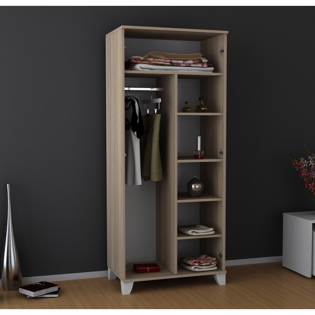 Erva 13B 2 Kapılı 5 Raf Bölmeli Gardırop Dolap Yatak Odası