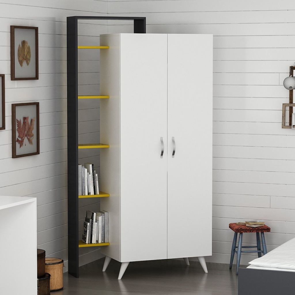 Minar Swan 2 Kapılı Dolap Gardrop Beyaz/antrasit/koyusarı